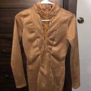 Tan suede lace up dress